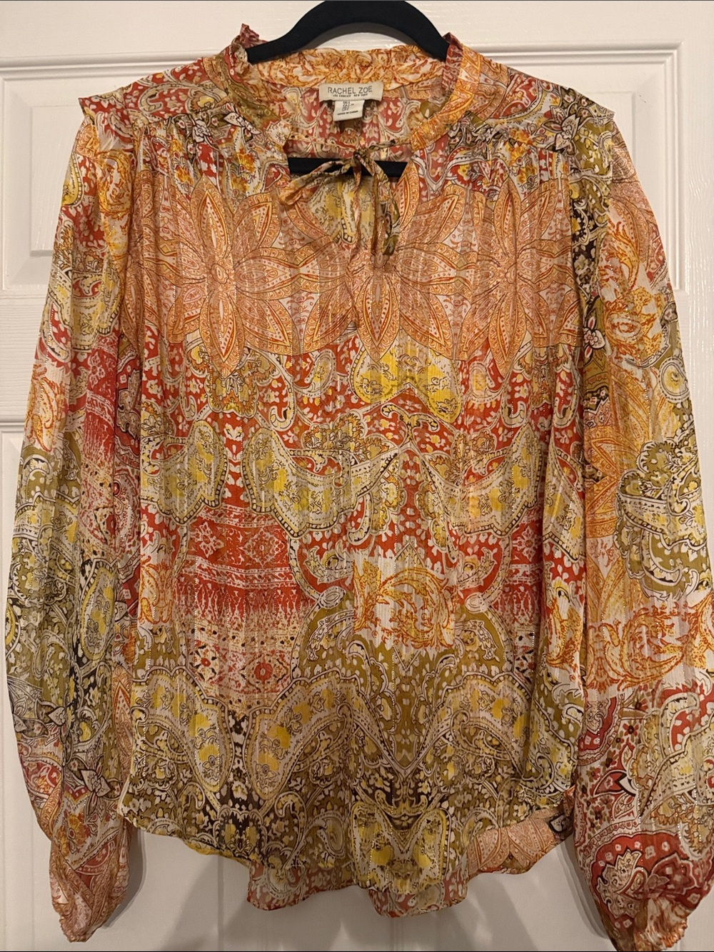Rachel Zoe Multicolor Paisley Tie-Neck Blouse